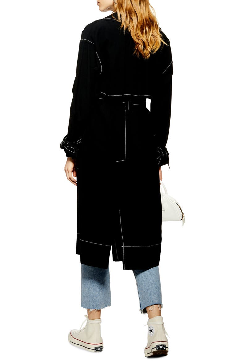 Belted Duster Coat, Alternate, color, BLACK