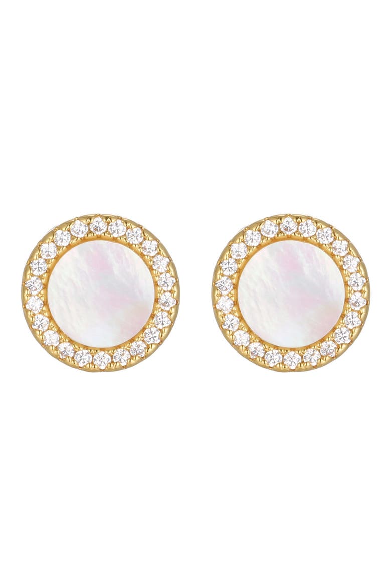 Cubic Zirconia Halo Mother-of-Pearl Stud Earrings, Main, color, GOLD/ WHITE