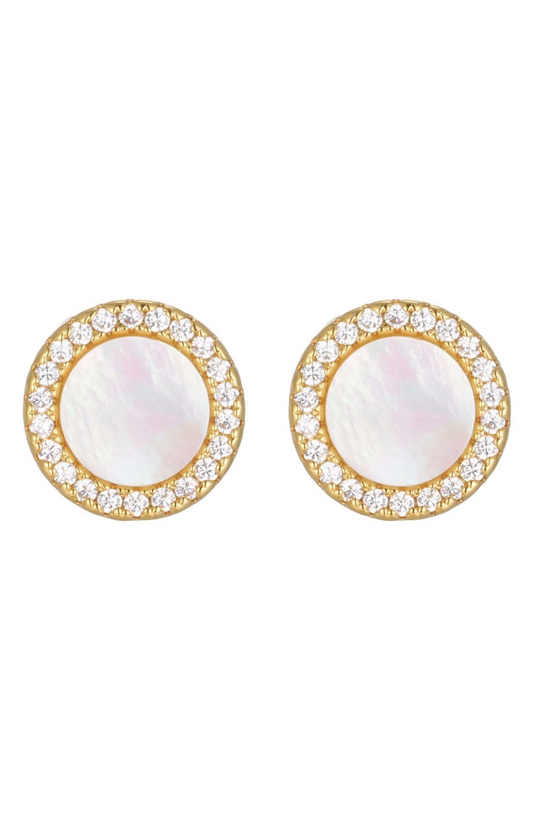 st. Moran Cubic Zirconia Halo Mother-of-Pearl Stud Earrings, Main, color, Gold/ White