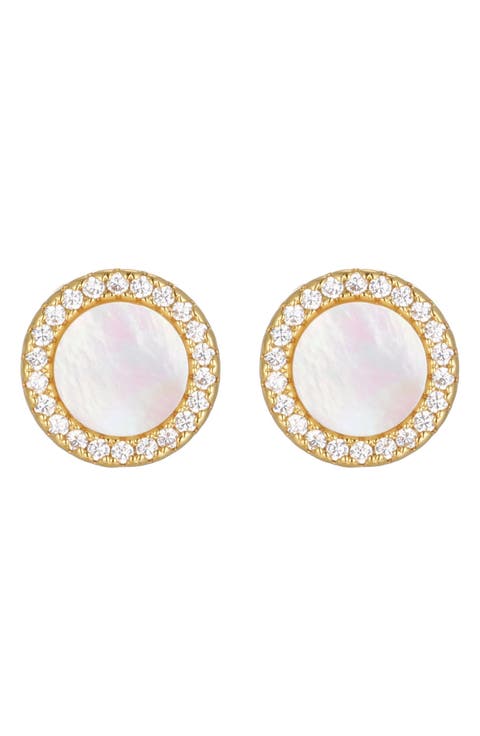 Cubic Zirconia Halo Mother-of-Pearl Stud Earrings