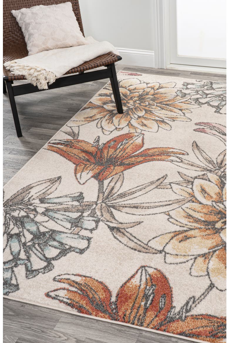 Giglio Modern Botanical Flower Area Rug, Alternate, color, Orange/Blue/Cream