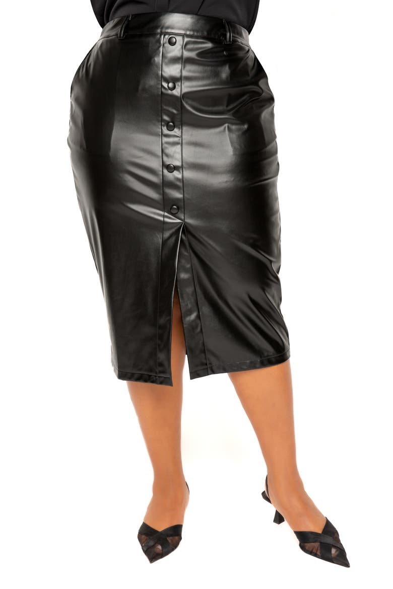 Faux Leather Midi Pencil Skirt, Alternate, color, BLACK