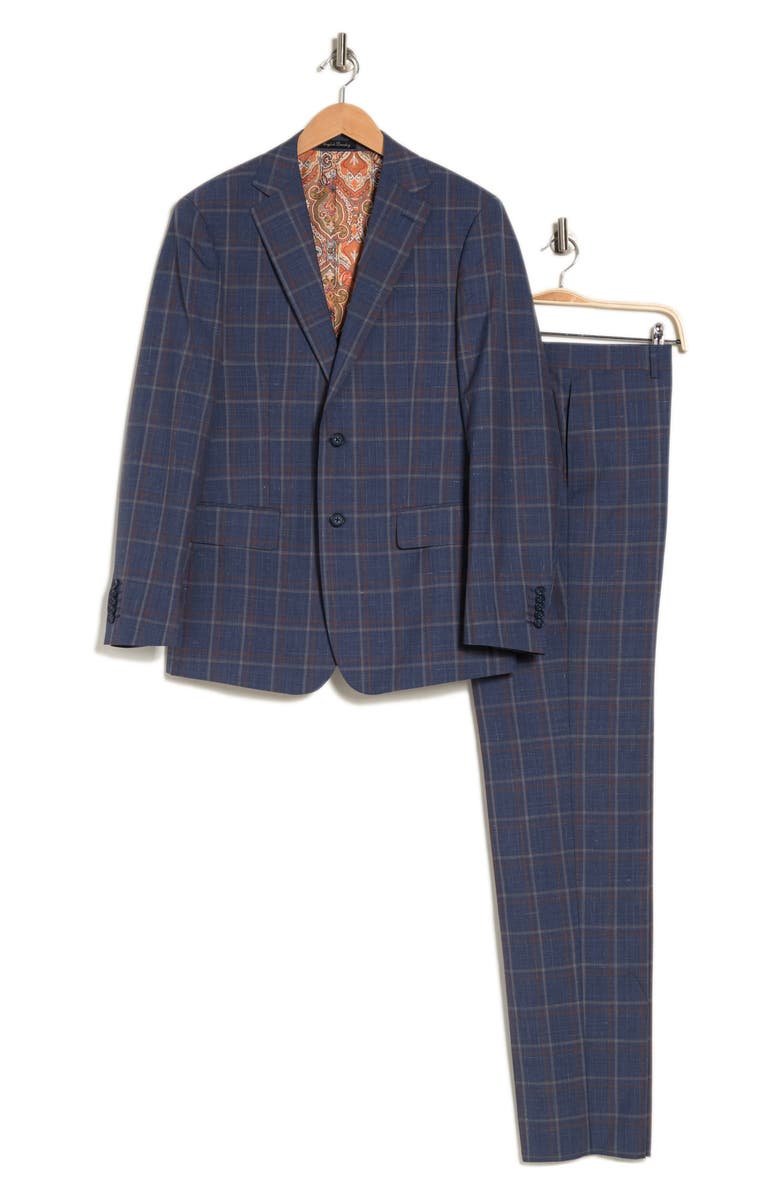 English Laundry Plaid Two Button Notch Lapel Trim Fit Wool Blend Suit, Alternate, color, Blue