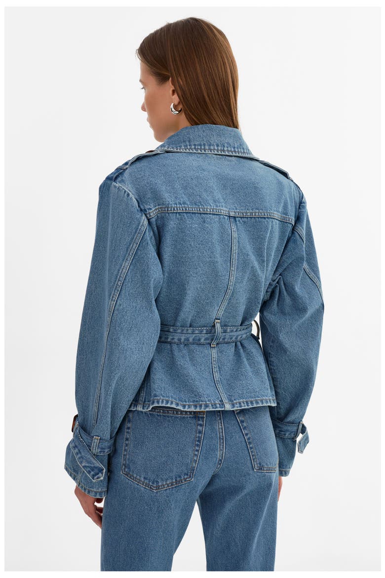 Dhana | Suede Trench Jacket, Alternate, color, Mid Blue Wash