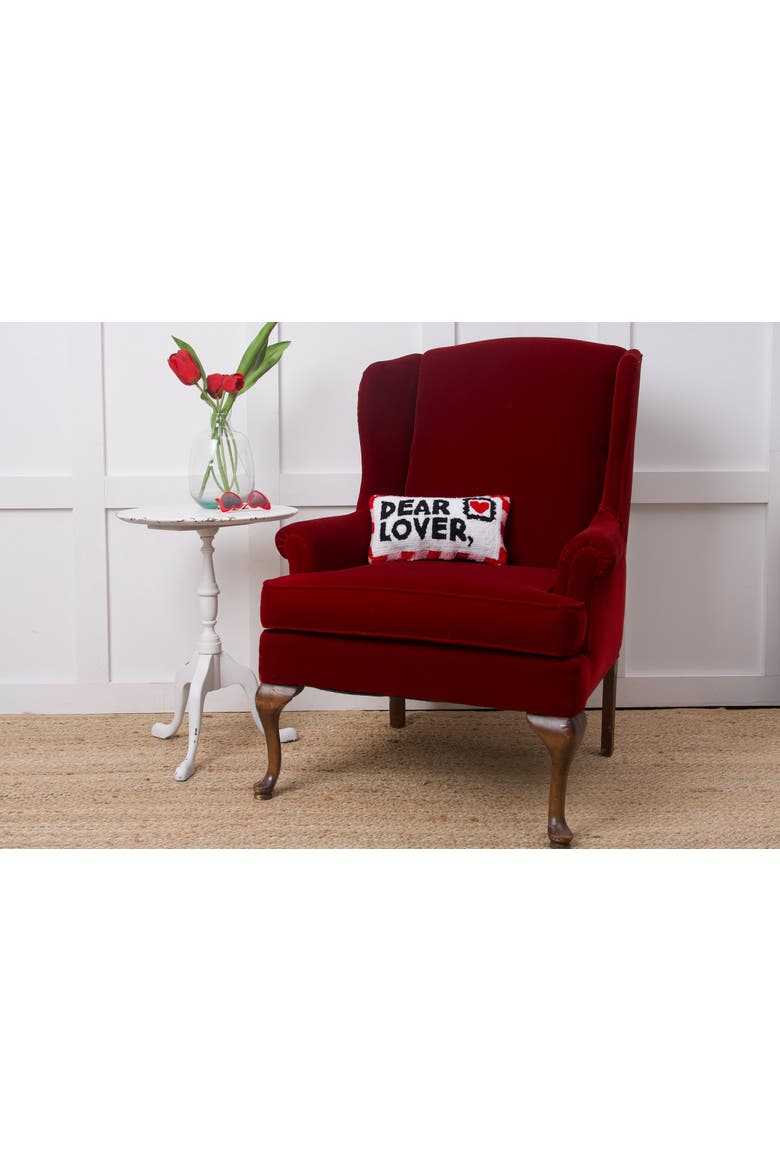 Dear Lover" Love Letter Valentine's Day Hooked Mini Accent Pillow 8" x 14", Alternate, color, Black