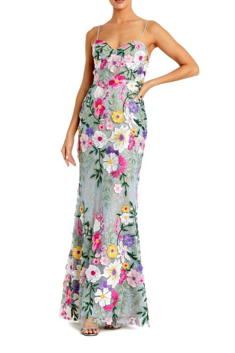 Floral Embroidered Sleeveless Bustier Gown