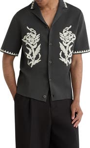Reiss Folia Floral Embroidered Knit Camp Shirt