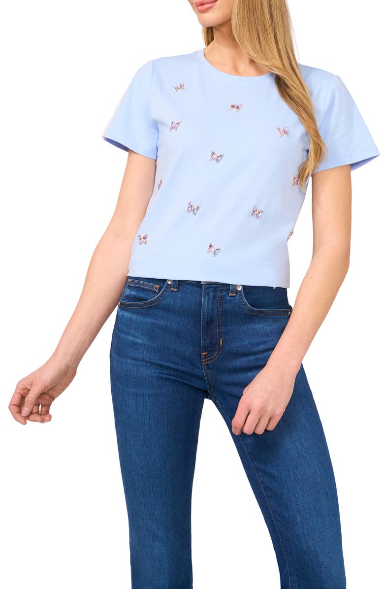 CeCe Butterfly Embellished Cotton T-Shirt, Main, color, 