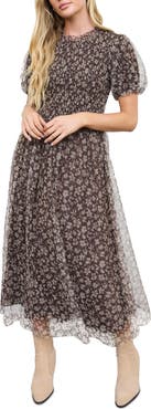 AUGUST SKY Floral Smocked Maxi Dress