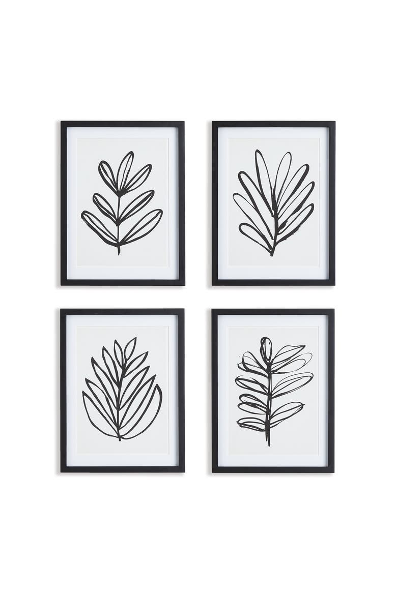 Sketched Leaf Prints Set of 4, Main, color, Black