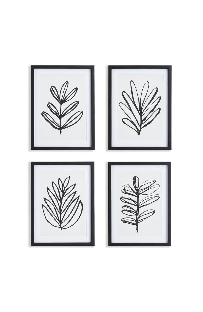Napa Home & Garden Sketched Leaf Prints Set of 4, Main, color, Black