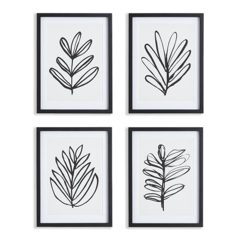 Sketched Leaf Prints Set of 4