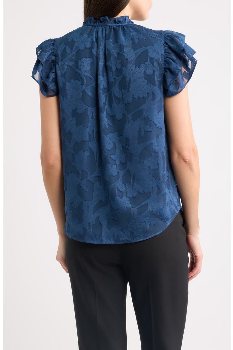 Ruffle Tie Neck Top, Alternate, color, BLUE CARBON
