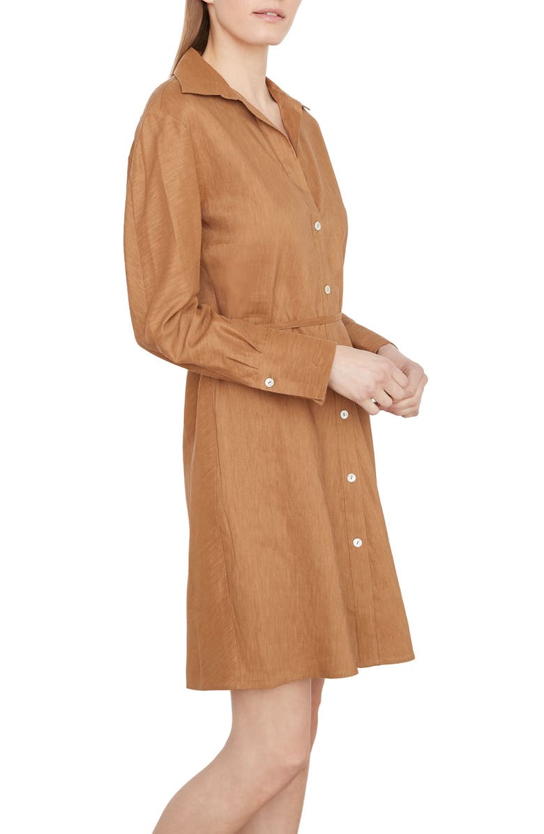 Vince Long Sleeve Stretch Linen Blend Shirtdress, Alternate, color, Tobacco
