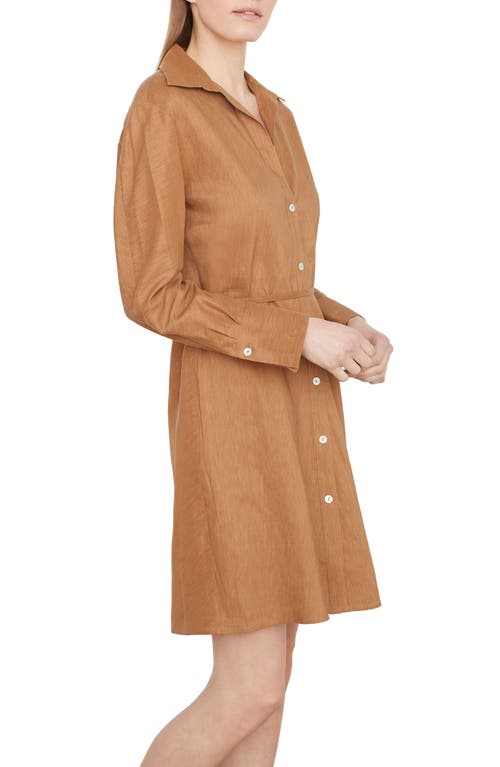 Vince Long Sleeve Stretch Linen Blend Shirtdress In Brown