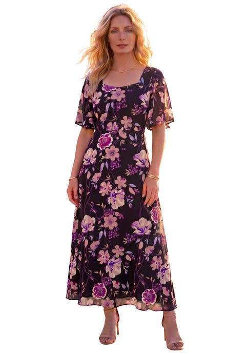 Hand Crinkled Flutter Sleeve Maxi Dress