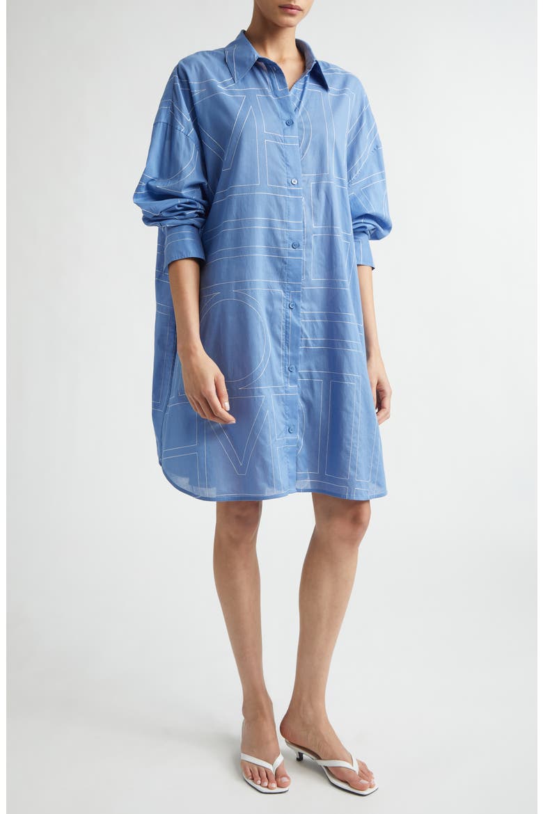 Embroidered Oversize Long Sleeve Cotton & Lyocell Voile Shirtdress, Alternate, color, COBALT