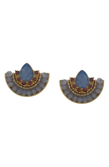 Olivia Welles Lily Beaded Fan Stud Earrings In Gold-blue