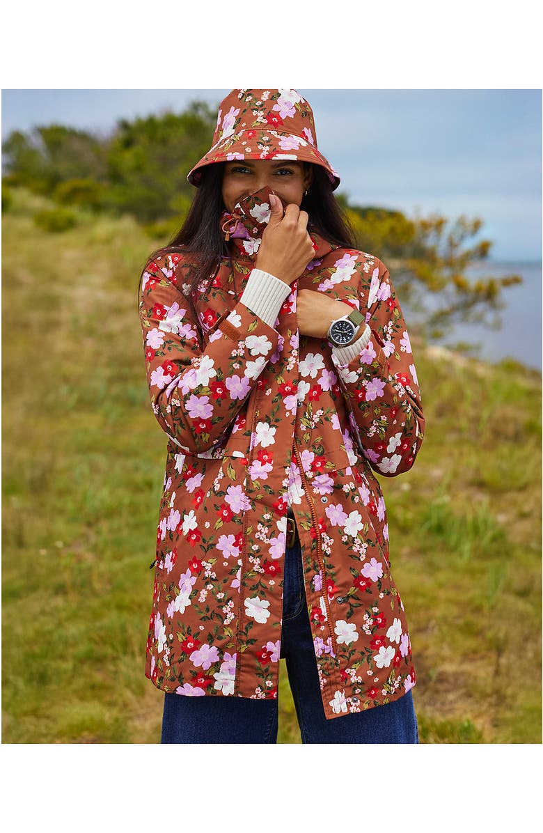 Lands' End Squall Hooded Waterproof Raincoat, Alternate, color, Rich Ginger Brown Wild Roses