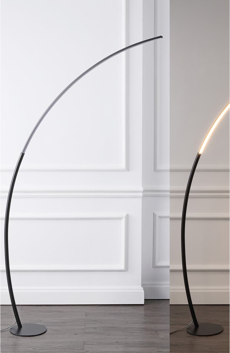 JONATHAN Y Enzo 68" Contemporary Minimalist Metal Arc Dimmable Integrated LED Floor Lamp, Black, Alternate, color, Black