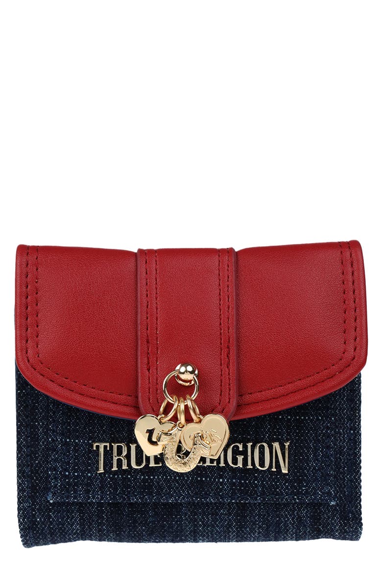 Charm Drop Mixed Media Wallet, Main, color, DARK DENIM