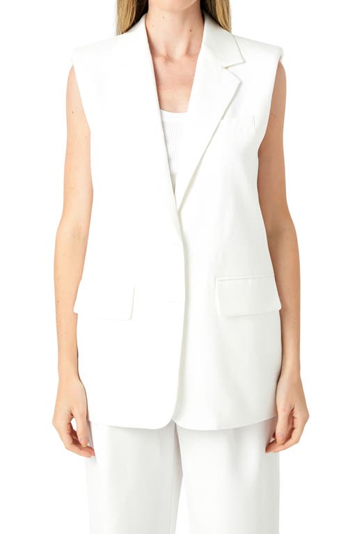 Endless Rose Oversize Padded Shoulder Linen Blend Vest In White
