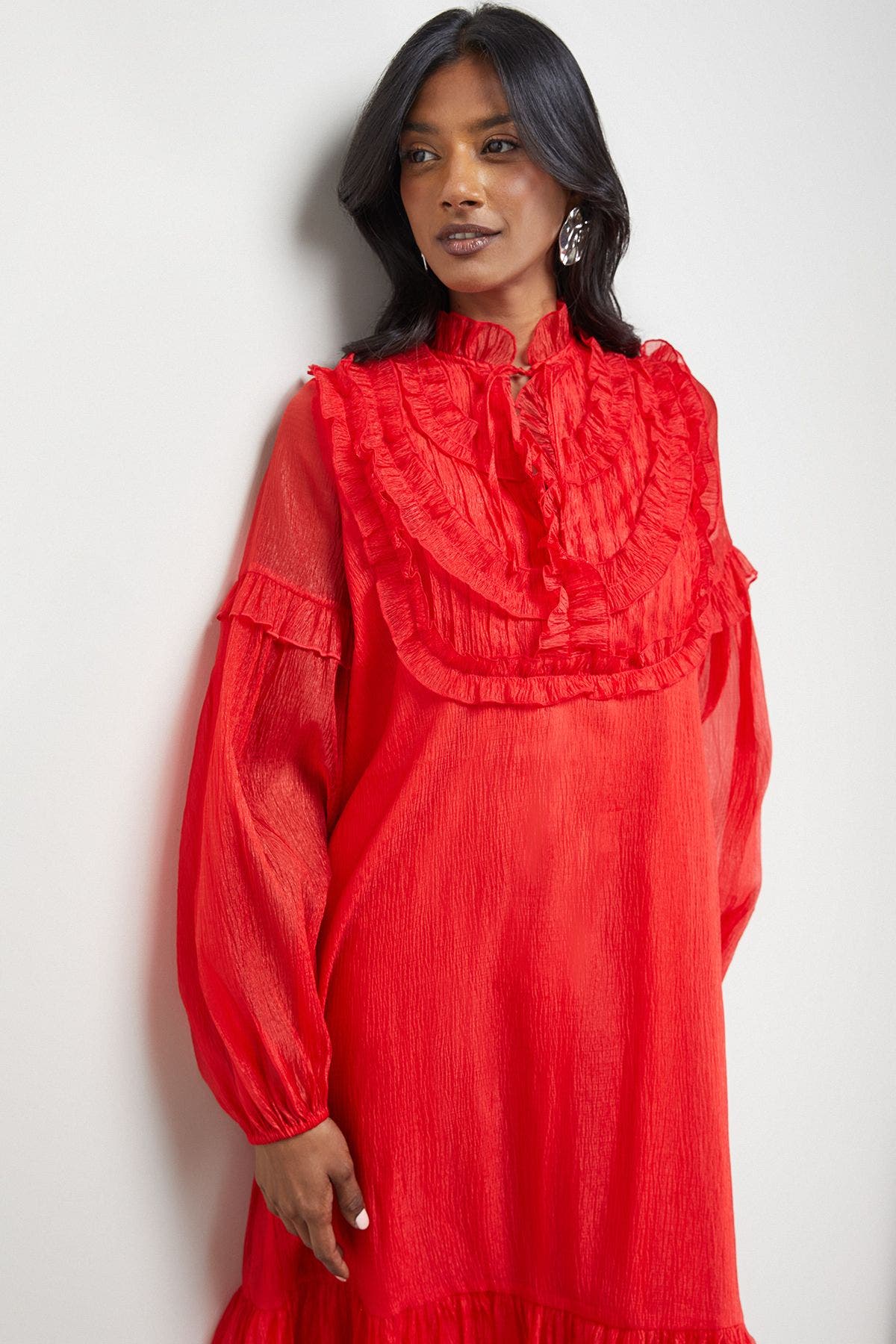 Crinkle Stripe Frill Midi Dress - image 4