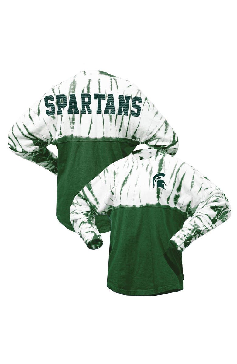 SPIRIT JERSEY Women's Green Michigan State Spartans Tie-Dye Long Sleeve Jersey T-Shirt, Main, color, Green