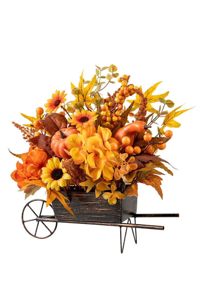 14"L Fall Floral Cart Centerpiece, Alternate, color, Orange