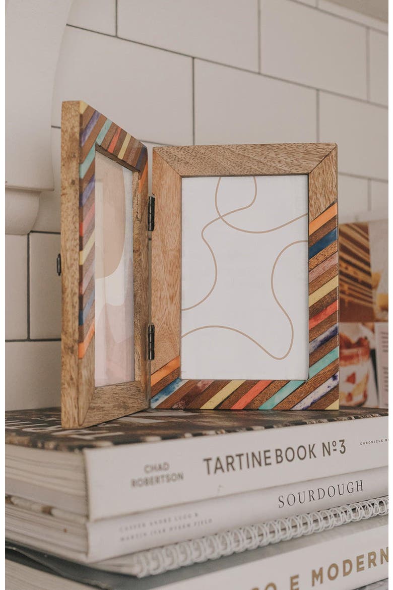 Banka Mundi 4x6 Multicolor Double Picture Frame - Bone, Wood, Alternate, color, Multicolor