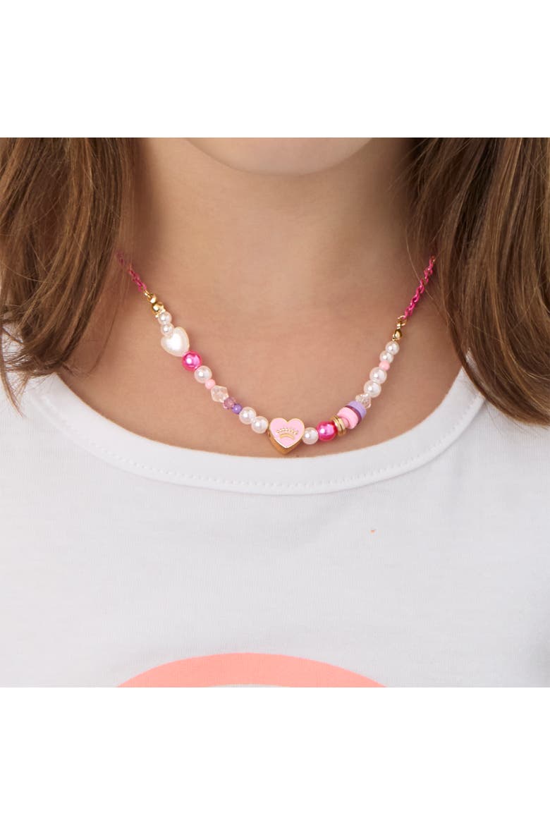 Pastel Beaded Heart Necklace, Alternate, color, gold, pink