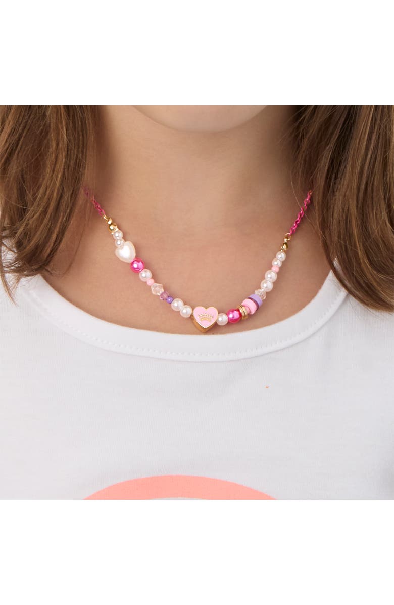Juicy Couture Kids Pastel Beaded Heart Necklace, Alternate, color, Gold, Pink