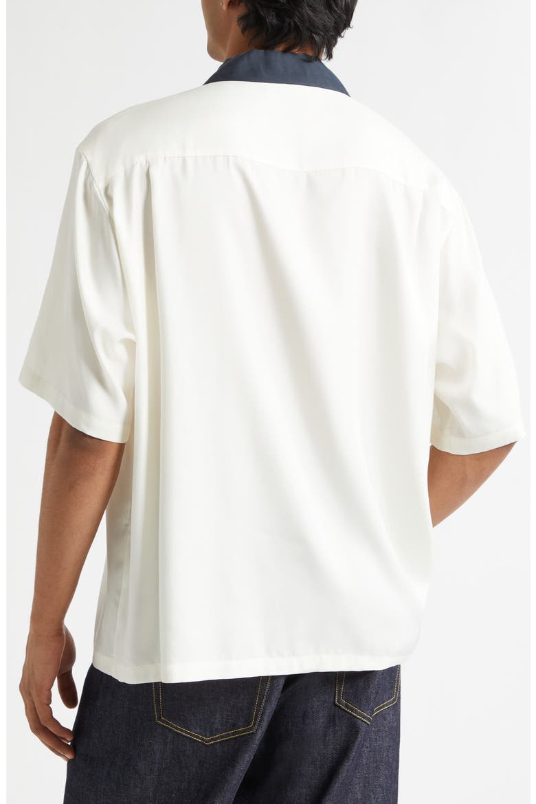 Graphic Short Sleeve Cupro Blend Button-Up Shirt, Alternate, color, IVORY
