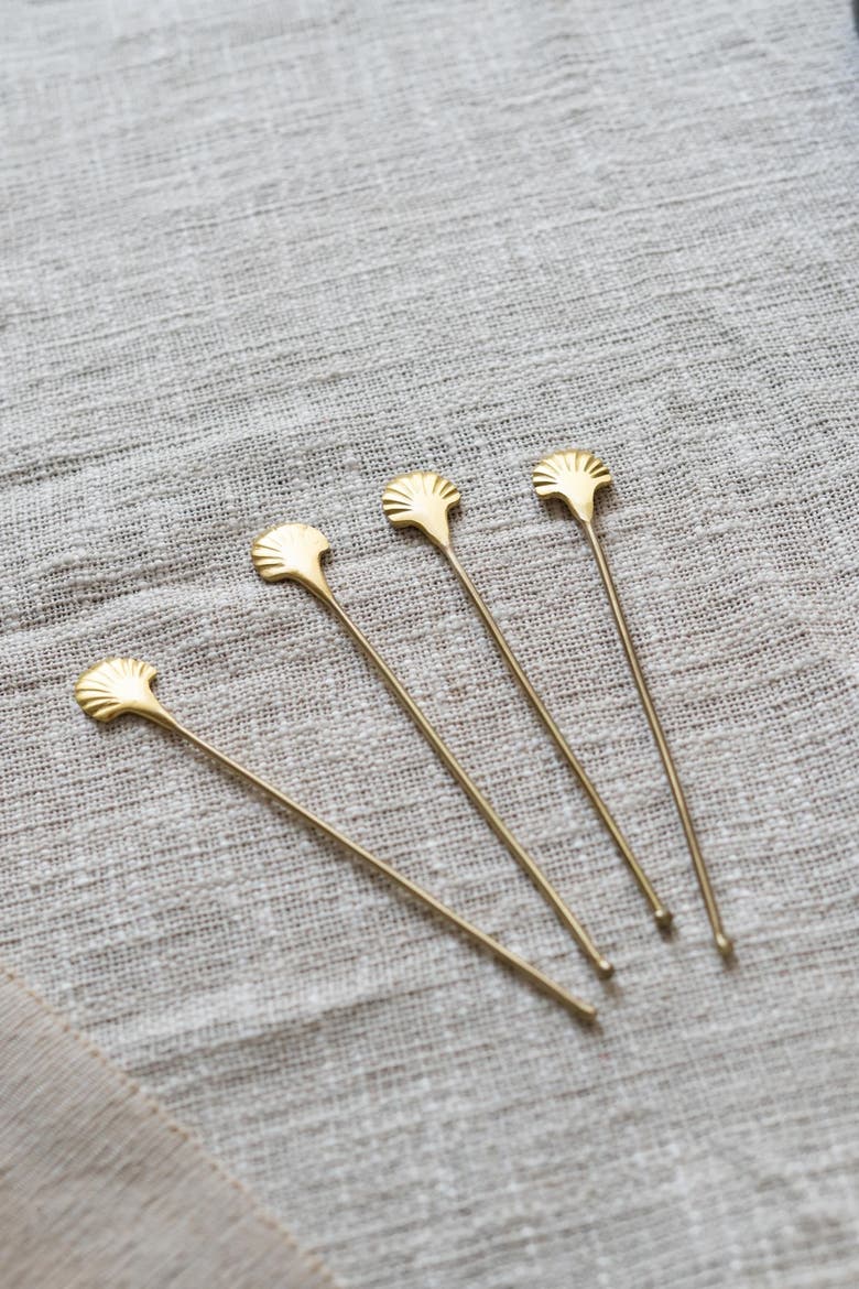 Seashell Drink Stirrers - Set of 4, Alternate, color, Brass