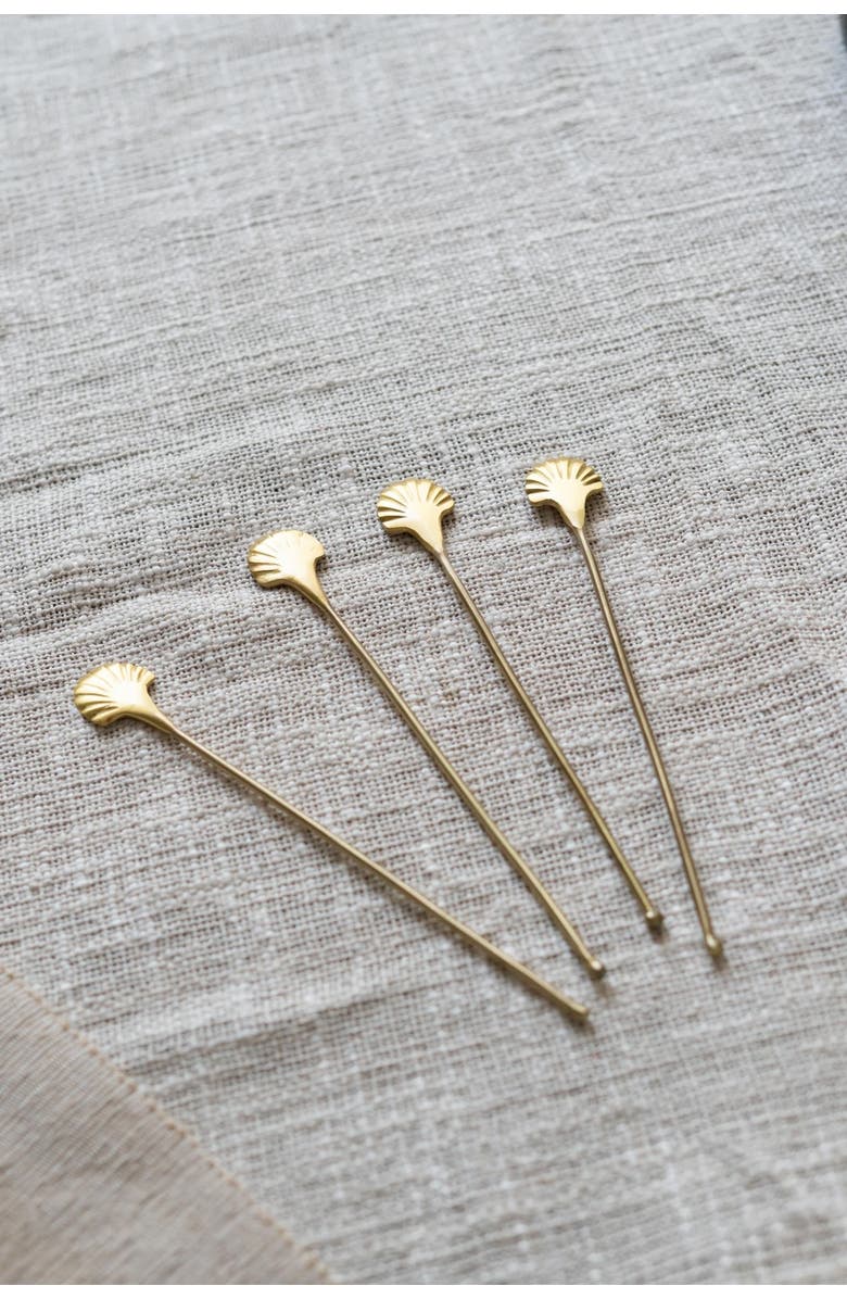 Fleck Seashell Drink Stirrers - Set of 4, Alternate, color, Brass