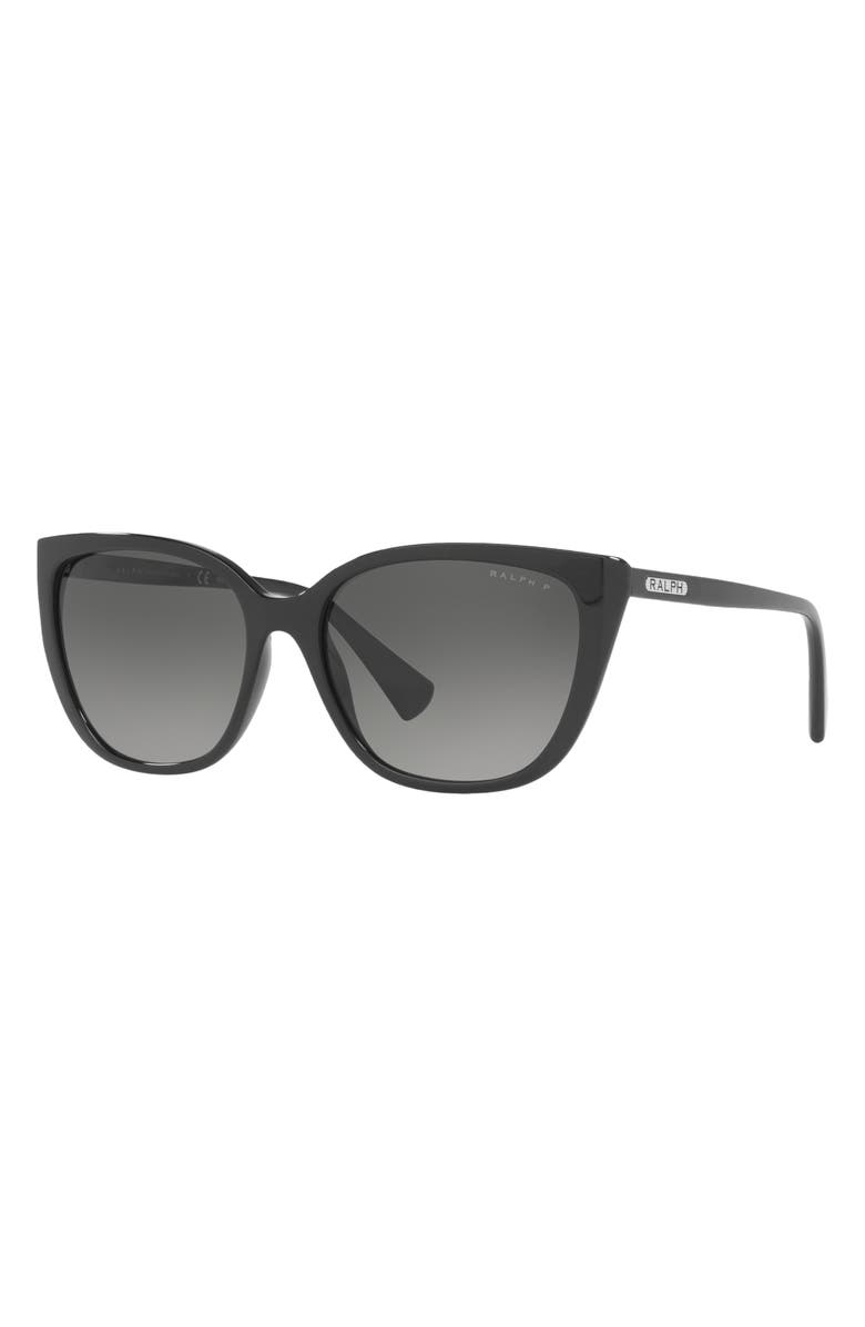 RALPH 56mm Polarized Butterfly Sunglasses, Alternate, color, Black / Polar Gradient Grey