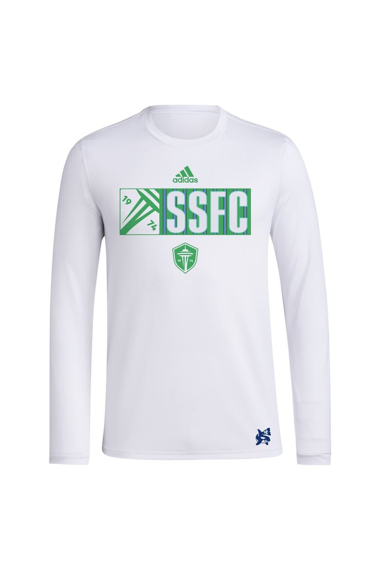 Men's adidas White Seattle Sounders FC 2024 Jersey Hook AEROREADY Long Sleeve T-Shirt, Alternate, color, White