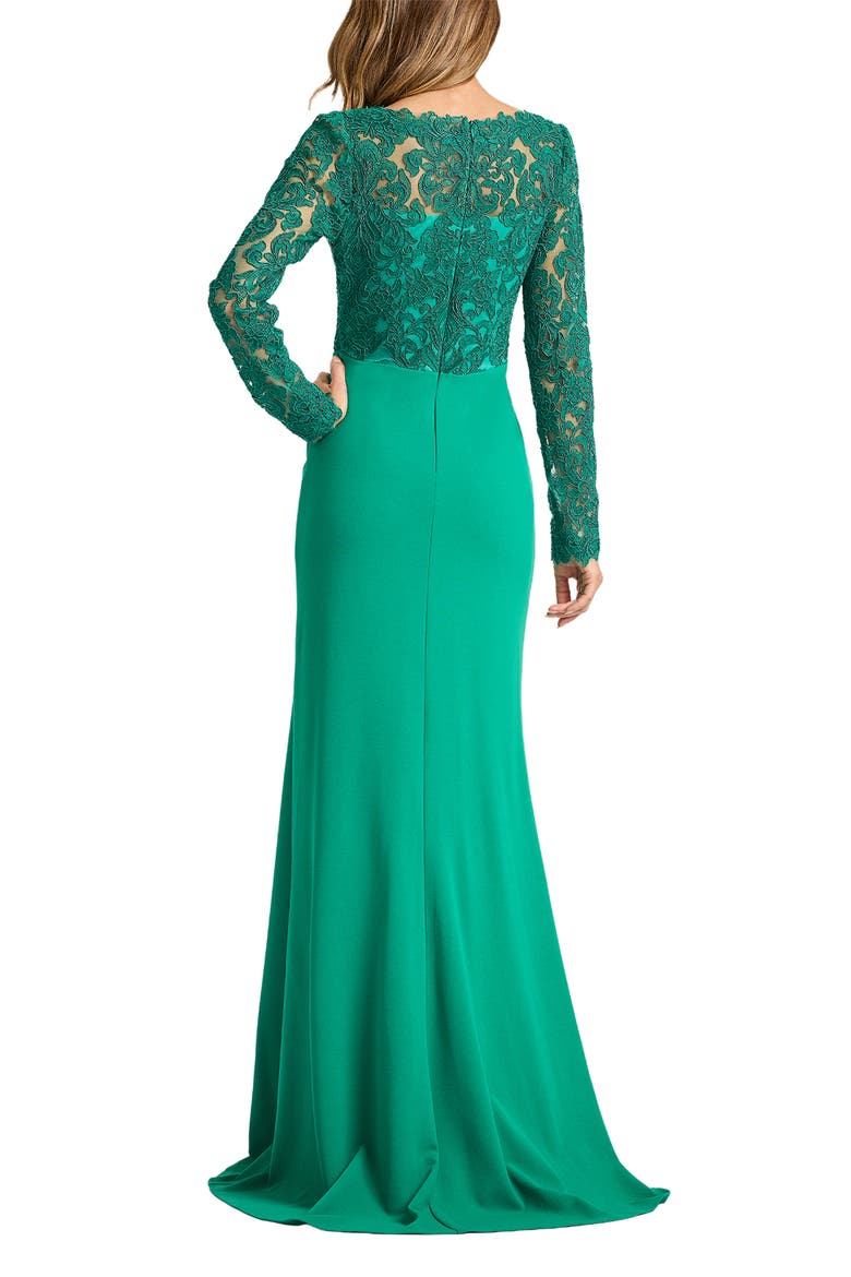 Corded Lace & Crepe Gown, Alternate, color, EMERALD
