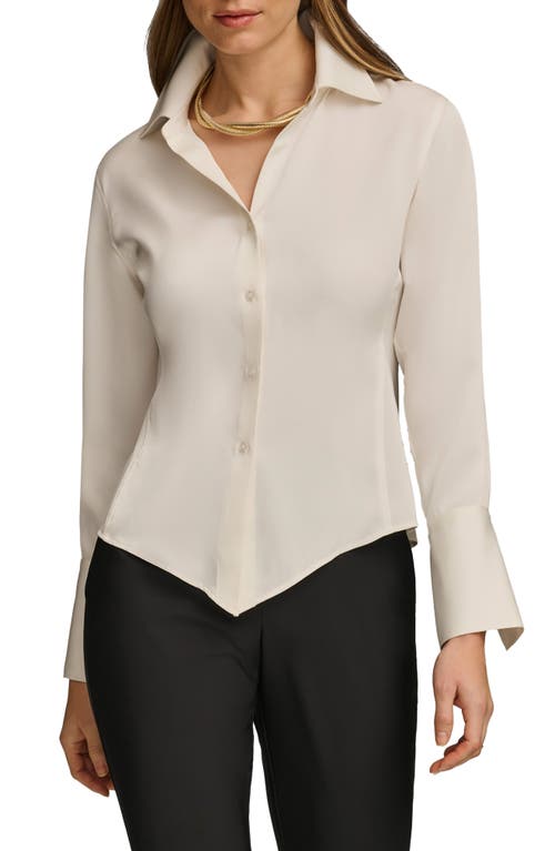 DONNA KARAN Long Sleeve Button-Up Shirt in Cream 