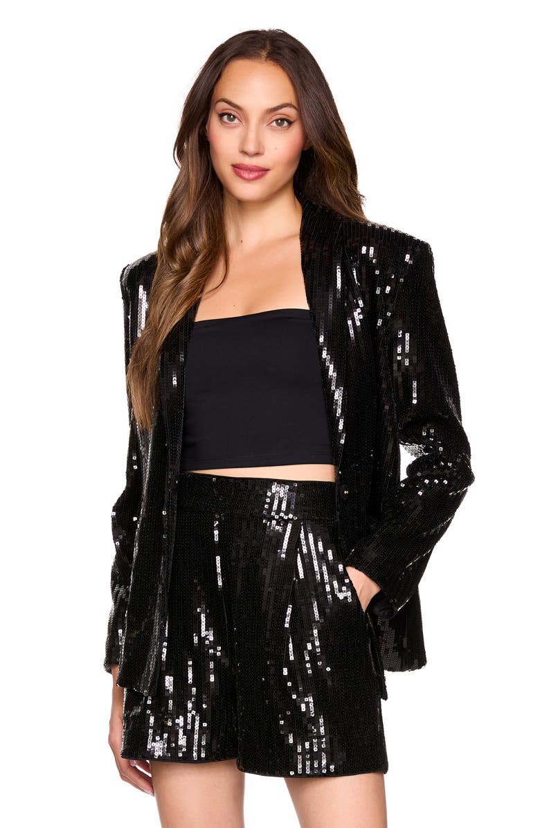 Susana Monaco Single Breasted Square Sequin Blazer, Alternate, color, Black