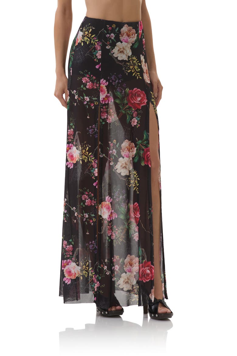 Batien Printed Mesh Maxi Skirt, Alternate, color, NOIR SUMMER ROSE