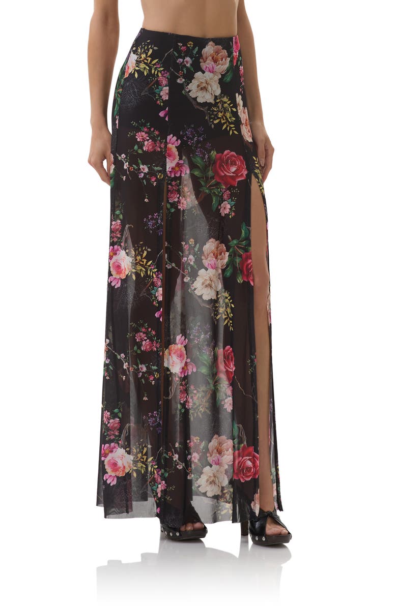 AFRM Batien Printed Mesh Maxi Skirt, Alternate, color, Noir Summer Rose