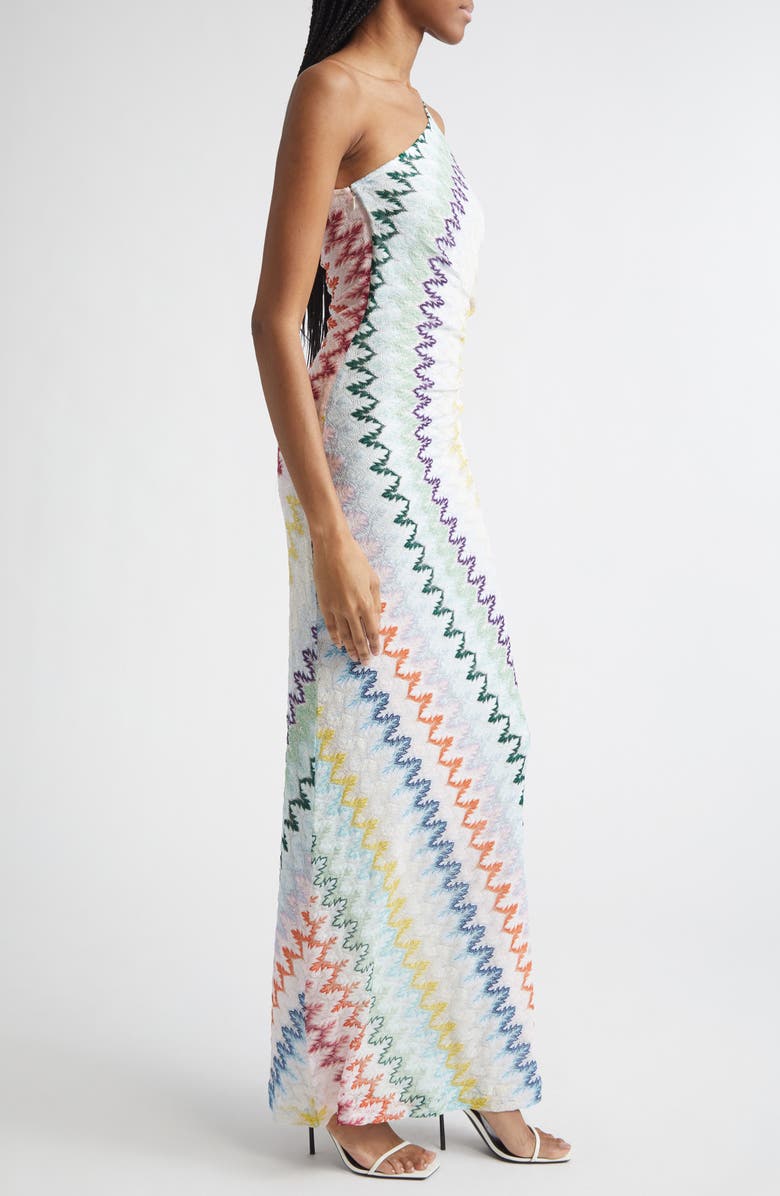 Missoni Metallic Zigzag Raschel Knit One-Shoulder Dress, Alternate, color, Multicolor On White Base