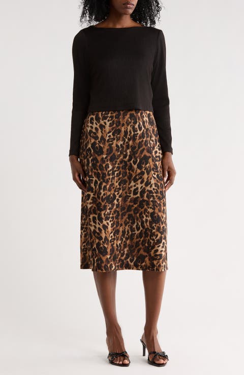 Overlay Mixed Media Long Sleeve Dress