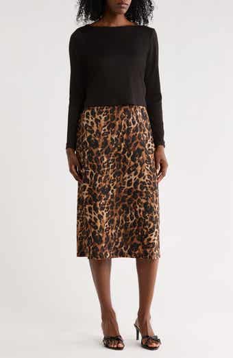 Overlay Mixed Media Long Sleeve Dress