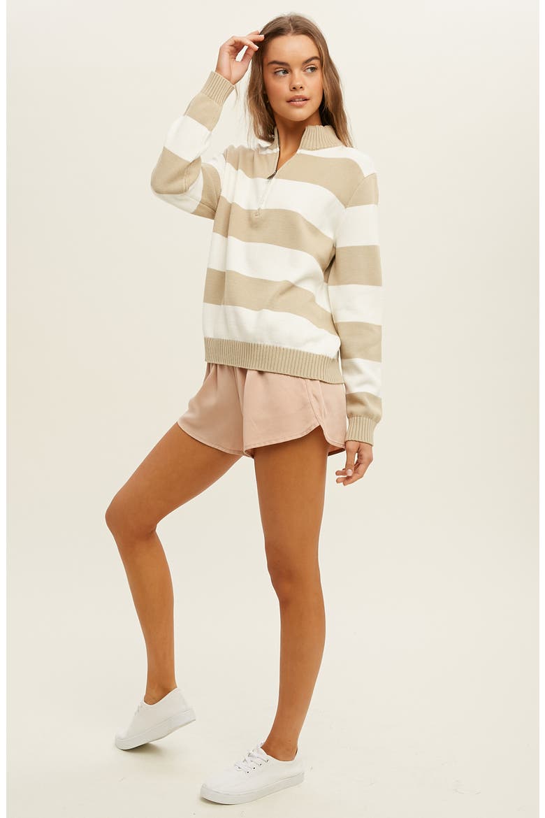 Stripe Half-Zip Pullover Sweater, Alternate, color, IVORY/ TAUPE