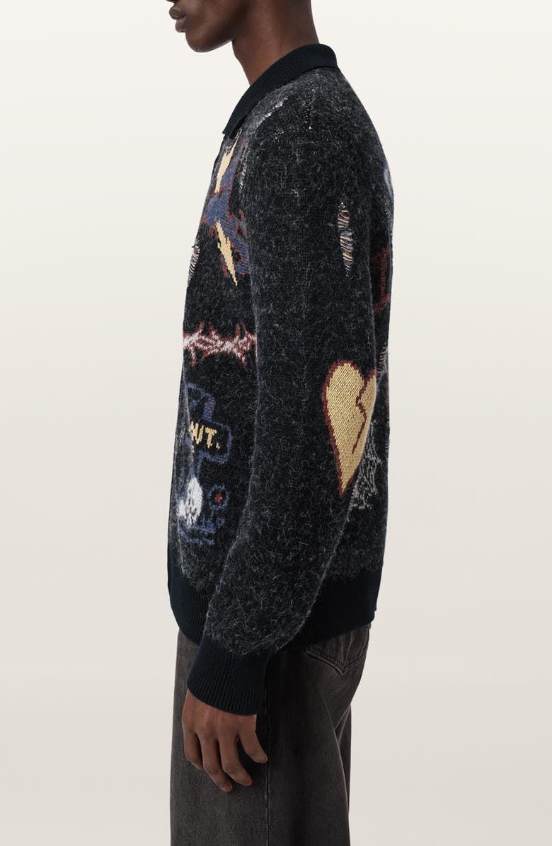 AllSaints Meller Zip-Up Cardigan, Alternate, color, Black