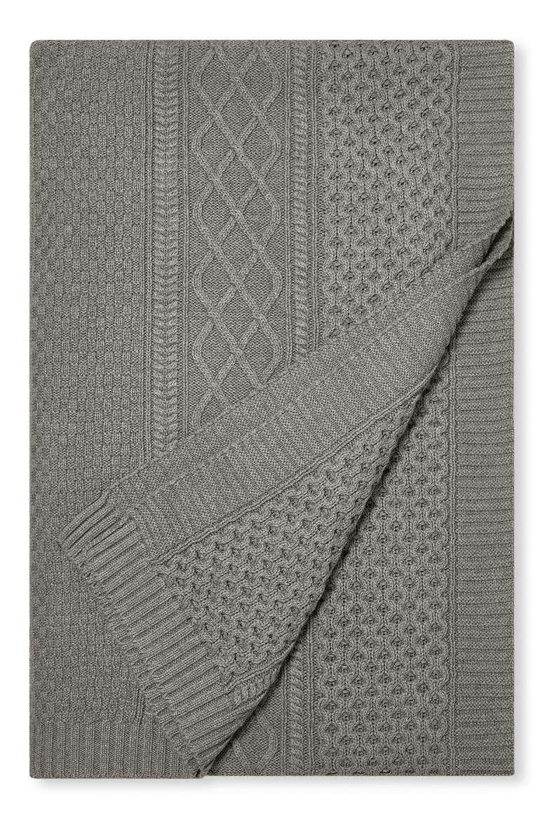 Aran Cable Organic Cotton Throw Blanket, Main, color, HEATHERED STONE