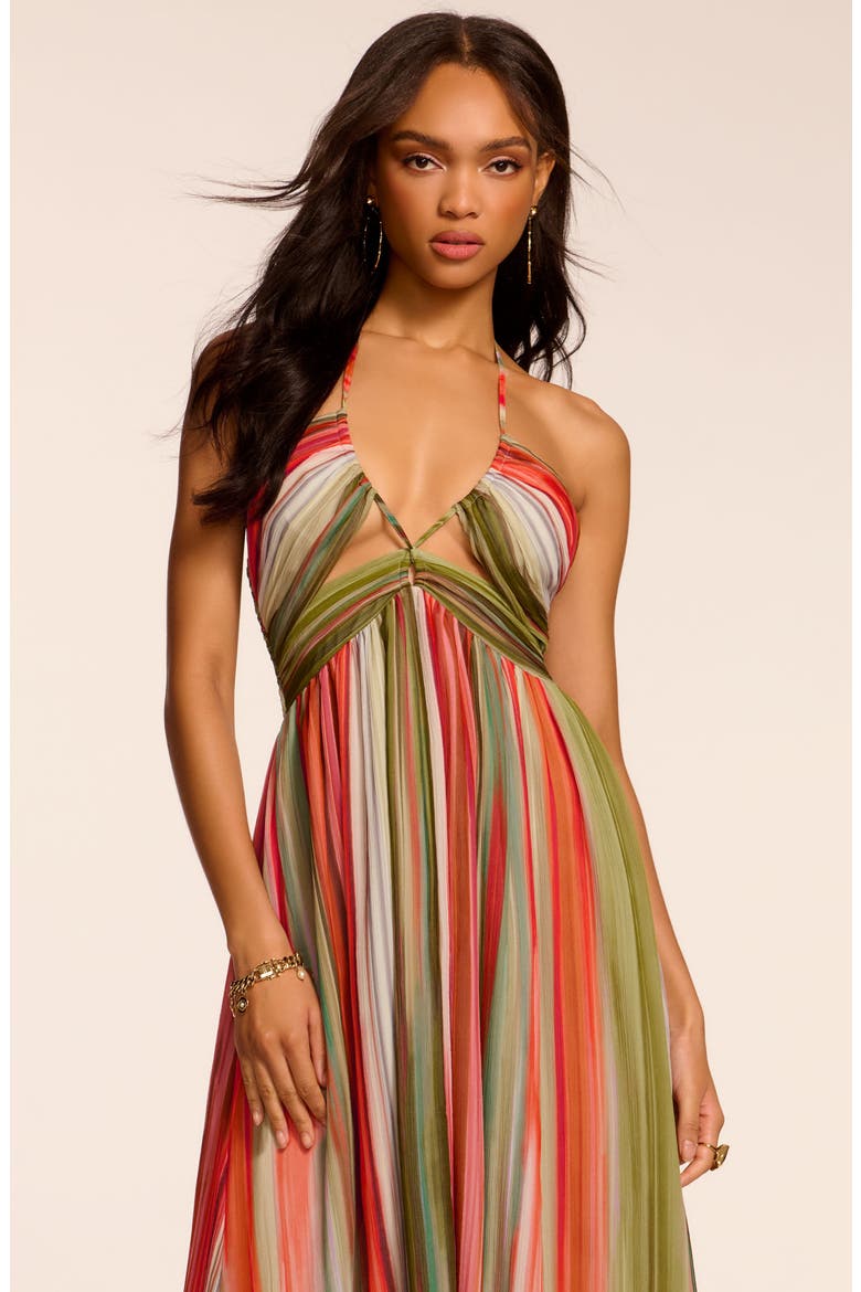 Anaja Stripe Halter Neck Handkerchief Hem Silk Dress, Alternate, color, MINT STRIPE