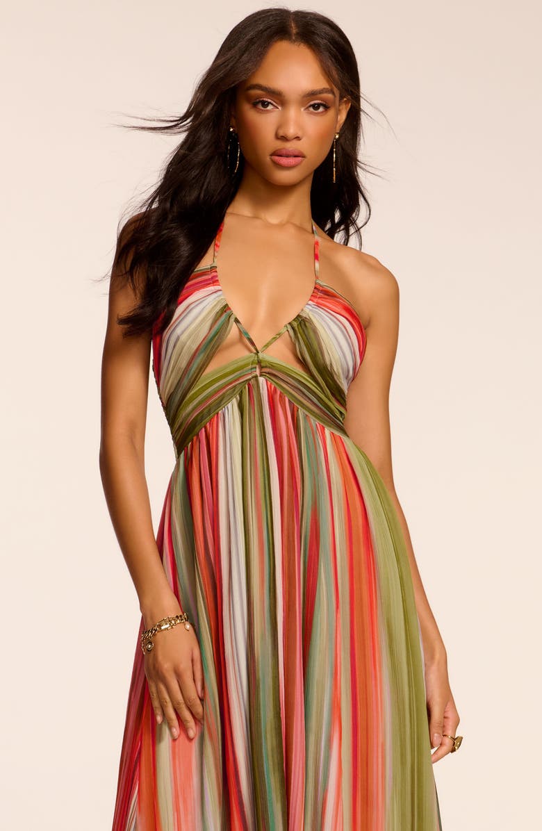 Ramy Brook Anaja Stripe Halter Neck Handkerchief Hem Silk Dress, Alternate, color, 